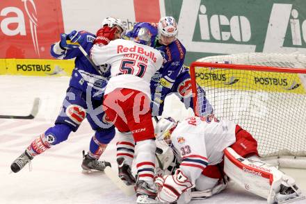 EBEL. Eishockey Bundesliga. EC VSV gegen EC Red Bull Salzburg. Eric Hunter, Marco Pewal, (VSV), Matthias Trattnig, Luka Gracnar  (Salzburg). Villach, am 19.1.2014.
Foto: Kuess 


---
pressefotos, pressefotografie, kuess, qs, qspictures, sport, bild, bilder, bilddatenbank