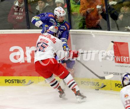 EBEL. Eishockey Bundesliga. EC VSV gegen EC Red Bull Salzburg. Eric Hunter, (VSV),  Dave Meckler  (Salzburg). Villach, am 19.1.2014.
Foto: Kuess 


---
pressefotos, pressefotografie, kuess, qs, qspictures, sport, bild, bilder, bilddatenbank