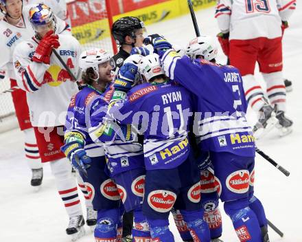 EBEL. Eishockey Bundesliga. EC VSV gegen EC Red Bull Salzburg. Torjubel (VSV). Villach, am 19.1.2014.
Foto: Kuess 


---
pressefotos, pressefotografie, kuess, qs, qspictures, sport, bild, bilder, bilddatenbank