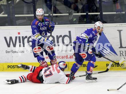 EBEL. Eishockey Bundesliga. EC VSV gegen EC Red Bull Salzburg. Eric Hunter, PEINTNER Markus (VSV), Evan Brophey (Salzburg). Villach, am 19.1.2014.
Foto: Kuess 


---
pressefotos, pressefotografie, kuess, qs, qspictures, sport, bild, bilder, bilddatenbank