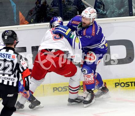 EBEL. Eishockey Bundesliga. EC VSV gegen EC Red Bull Salzburg. Gerhard Unterluggauer (VSV), , Thomas Raffl (Salzburg). Villach, am 19.1.2014.
Foto: Kuess 


---
pressefotos, pressefotografie, kuess, qs, qspictures, sport, bild, bilder, bilddatenbank