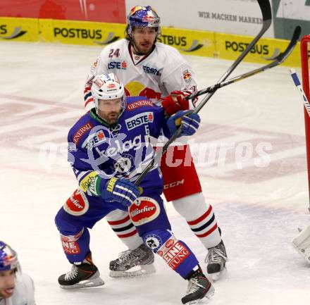 EBEL. Eishockey Bundesliga. EC VSV gegen EC Red Bull Salzburg. Gerhard Unterluggauer, (VSV), Andreas Noedl  (Salzburg). Villach, am 19.1.2014.
Foto: Kuess 


---
pressefotos, pressefotografie, kuess, qs, qspictures, sport, bild, bilder, bilddatenbank