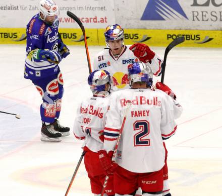 EBEL. Eishockey Bundesliga. EC VSV gegen EC Red Bull Salzburg. Torjubel   Matthias Trattnig, Brian Fahey, Hofer Fabio  (Salzburg). Villach, am 19.1.2014.
Foto: Kuess 


---
pressefotos, pressefotografie, kuess, qs, qspictures, sport, bild, bilder, bilddatenbank