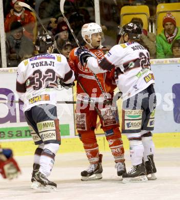 EBEL. Eishockey Bundesliga. KAC gegen SAPA Fehervar AV19. John Lammers, (KAC),  Viktor Tokaji, Csaba Kovacs (Alba Volan). Klagenfurt, am 24.1.2014.
Foto: Kuess 

---
pressefotos, pressefotografie, kuess, qs, qspictures, sport, bild, bilder, bilddatenbank