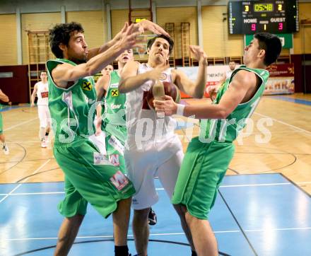 Basketball 2. Bundesliga.  Woerthersee Piraten gegen Dornbirn Lions.  Daniel Gspandl, (Piraten), Mario Tobar Ruiz, Luka Kevric  (Dornbirn). Klagenfurt, am 25.1.2014.
Foto: Kuess
---
pressefotos, pressefotografie, kuess, qs, qspictures, sport, bild, bilder, bilddatenbank