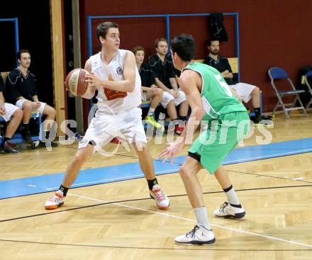 Basketball 2. Bundesliga.  Woerthersee Piraten gegen Dornbirn Lions.  Martin Breithuber,  (Piraten), Francisco Javier Sastre Casali (Dornbirn). Klagenfurt, am 25.1.2014.
Foto: Kuess
---
pressefotos, pressefotografie, kuess, qs, qspictures, sport, bild, bilder, bilddatenbank