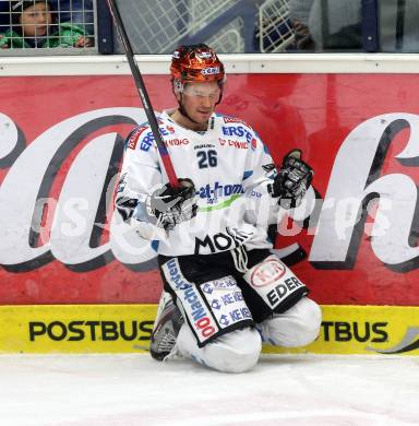 EBEL. Eishockey Bundesliga. EC VSV gegen EHC LIWEST Linz. Torjubel Rob Hisey (Linz). Villach, am 26.1.2014.
Foto: Kuess 


---
pressefotos, pressefotografie, kuess, qs, qspictures, sport, bild, bilder, bilddatenbank