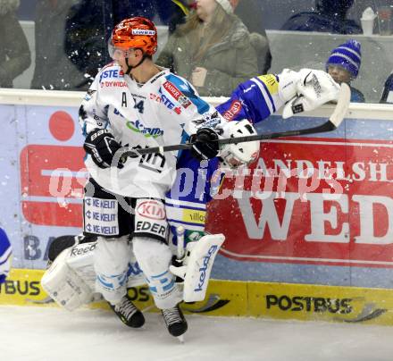 EBEL. Eishockey Bundesliga. EC VSV gegen EHC LIWEST Linz. Jean Philippe Lamoureux,  (VSV), Daniel Oberkofler (Linz). Villach, am 26.1.2014.
Foto: Kuess 


---
pressefotos, pressefotografie, kuess, qs, qspictures, sport, bild, bilder, bilddatenbank