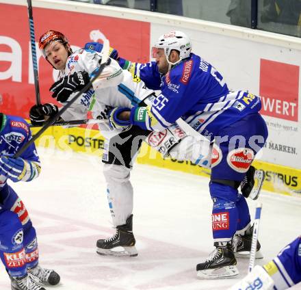 EBEL. Eishockey Bundesliga. EC VSV gegen EHC LIWEST Linz. Scott Hotham,  (VSV), Andrew Jacob Kozek (Linz). Villach, am 26.1.2014.
Foto: Kuess 


---
pressefotos, pressefotografie, kuess, qs, qspictures, sport, bild, bilder, bilddatenbank