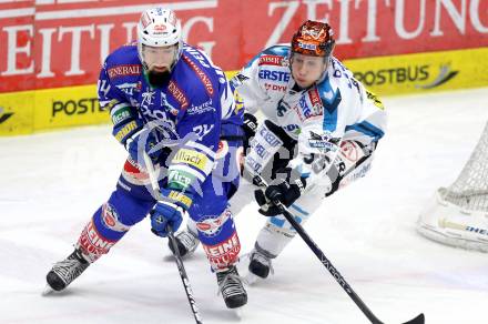 EBEL. Eishockey Bundesliga. EC VSV gegen EHC LIWEST Linz. Markus Peintner,  (VSV), Robert Lukas (Linz). Villach, am 26.1.2014.
Foto: Kuess 


---
pressefotos, pressefotografie, kuess, qs, qspictures, sport, bild, bilder, bilddatenbank