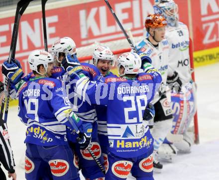 EBEL. Eishockey Bundesliga. EC VSV gegen EHC LIWEST Linz. Torjubel Daniel Nageler, Mario Altmann, Stefan Bacher, Patrick Platzer, Marius Goehringer (VSV). Villach, am 26.1.2014.
Foto: Kuess 


---
pressefotos, pressefotografie, kuess, qs, qspictures, sport, bild, bilder, bilddatenbank