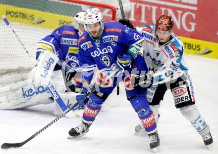 EBEL. Eishockey Bundesliga. EC VSV gegen EHC LIWEST Linz. Scott Hotham, (VSV), Jason Ulmer (Linz). Villach, am 26.1.2014.
Foto: Kuess 


---
pressefotos, pressefotografie, kuess, qs, qspictures, sport, bild, bilder, bilddatenbank