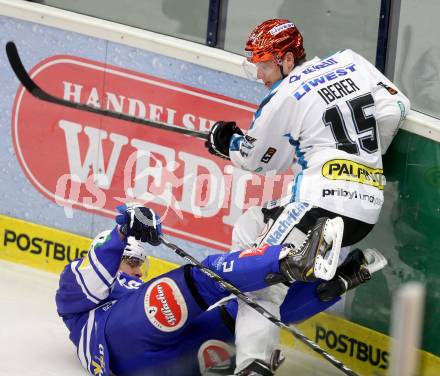 EBEL. Eishockey Bundesliga. EC VSV gegen EHC LIWEST Linz. Cole Jarrett, (VSV), Matthias Iberer  (Linz). Villach, am 26.1.2014.
Foto: Kuess 


---
pressefotos, pressefotografie, kuess, qs, qspictures, sport, bild, bilder, bilddatenbank