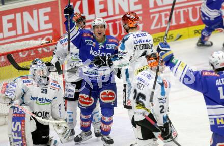 EBEL. Eishockey Bundesliga. EC VSV gegen EHC LIWEST Linz. Torjubel Daniel Nageler (VSV). Villach, am 26.1.2014.
Foto: Kuess 


---
pressefotos, pressefotografie, kuess, qs, qspictures, sport, bild, bilder, bilddatenbank