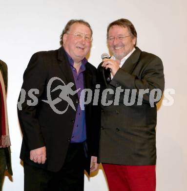 Eishockey. Filmpraesentation. Sepp Puschnig, Ferdinand Macek. Klagenfurt, am 28.1.2014.
Foto: Kuess 
---
pressefotos, pressefotografie, kuess, qs, qspictures, sport, bild, bilder, bilddatenbank