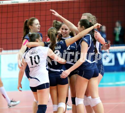 Volleyball Frauen. OEVV Cup. Oesterreichscher Volleyballverband Cup. Sparkasse Wildcats gegen SG SVS Post. Jubel Wildcats. Klagenfurt, am 31.1.2015.
Foto: Kuess
---
pressefotos, pressefotografie, kuess, qs, qspictures, sport, bild, bilder, bilddatenbank