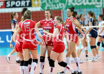 Volleyball Frauen. OEVV Cup. Oesterreichscher Volleyballverband Cup. Sparkasse Wildcats gegen SG SVS Post. Jubel Post. Klagenfurt, am 31.1.2015.
Foto: Kuess
---
pressefotos, pressefotografie, kuess, qs, qspictures, sport, bild, bilder, bilddatenbank