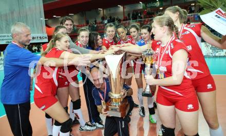 Volleyball Frauen. OEVV Cup. Oesterreichscher Volleyballverband Cup. Sparkasse Wildcats gegen SG SVS Post. Jubel  (Post). Klagenfurt, am 31.1.2015.
Foto: Kuess
---
pressefotos, pressefotografie, kuess, qs, qspictures, sport, bild, bilder, bilddatenbank