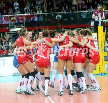 Volleyball Frauen. OEVV Cup. Oesterreichscher Volleyballverband Cup. Sparkasse Wildcats gegen SG SVS Post. Jubel    (Post). Klagenfurt, am 31.1.2015.
Foto: Kuess
---
pressefotos, pressefotografie, kuess, qs, qspictures, sport, bild, bilder, bilddatenbank