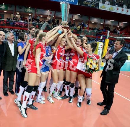 Volleyball Frauen. OEVV Cup. Oesterreichscher Volleyballverband Cup. Sparkasse Wildcats gegen SG SVS Post. Jubel  (Post). Klagenfurt, am 31.1.2015.
Foto: Kuess
---
pressefotos, pressefotografie, kuess, qs, qspictures, sport, bild, bilder, bilddatenbank