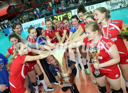 Volleyball Frauen. OEVV Cup. Oesterreichscher Volleyballverband Cup. Sparkasse Wildcats gegen SG SVS Post. Jubel  (Post). Klagenfurt, am 31.1.2015.
Foto: Kuess
---
pressefotos, pressefotografie, kuess, qs, qspictures, sport, bild, bilder, bilddatenbank