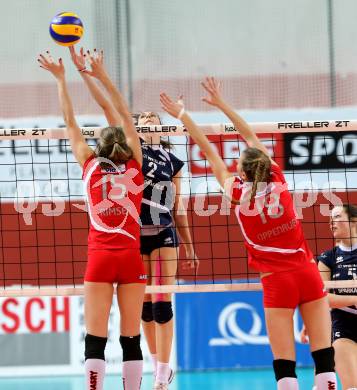 Volleyball Frauen. OEVV Cup. Oesterreichscher Volleyballverband Cup. Sparkasse Wildcats gegen SG SVS Post. Lisa Schmerlaib (Wildcats), Cornelia Rimser, Anita oppenauer (Post). Klagenfurt, am 31.1.2015.
Foto: Kuess
---
pressefotos, pressefotografie, kuess, qs, qspictures, sport, bild, bilder, bilddatenbank