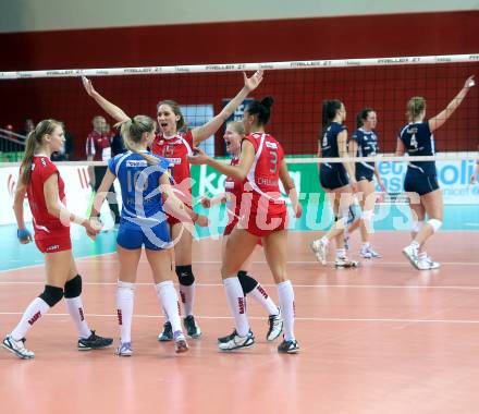 Volleyball Frauen. OEVV Cup. Oesterreichscher Volleyballverband Cup. Sparkasse Wildcats gegen SG SVS Post. Jubel   (Post). Klagenfurt, am 31.1.2015.
Foto: Kuess
---
pressefotos, pressefotografie, kuess, qs, qspictures, sport, bild, bilder, bilddatenbank