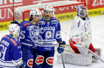 EBEL. Eishockey Bundesliga. EC VSV gegen HCB Suedtirol Bozen. Torjubel Eric HUnter, Scott Hotham (VSV). Villach, am 1.2.2014.
Foto: Kuess 


---
pressefotos, pressefotografie, kuess, qs, qspictures, sport, bild, bilder, bilddatenbank