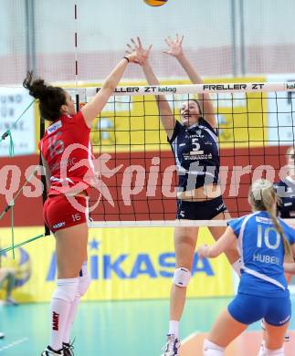 Volleyball Frauen. OEVV Cup. Oesterreichscher Volleyballverband Cup. Sparkasse Wildcats gegen SG SVS Post. Anna Bajde, (Wildcats), Srna Markovic  (Post). Klagenfurt, am 31.1.2015.
Foto: Kuess
---
pressefotos, pressefotografie, kuess, qs, qspictures, sport, bild, bilder, bilddatenbank