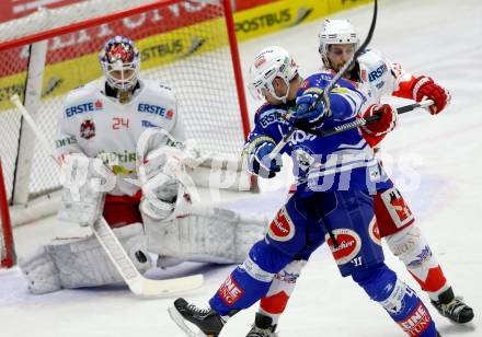 EBEL. Eishockey Bundesliga. EC VSV gegen HCB Suedtirol Bozen. Curtis Fraser, (VSV), Hannes Oberdoerfer, Jaroslav Huebl  (Bozen). Villach, am 1.2.2014.
Foto: Kuess 


---
pressefotos, pressefotografie, kuess, qs, qspictures, sport, bild, bilder, bilddatenbank