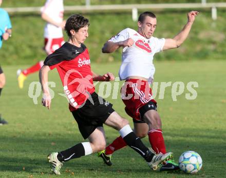 Fussball Unterliga Ost. Ludmannsdorf gegen Woelfnitz. Gerfried Einspieler, (Ludmannsdorf), Karl Schweighofer (Woelfnitz). Ludmannsdorf, am 27.10.2013.
Foto: Kuess
Foto: Kuess
---
pressefotos, pressefotografie, kuess, qs, qspictures, sport, bild, bilder, bilddatenbank