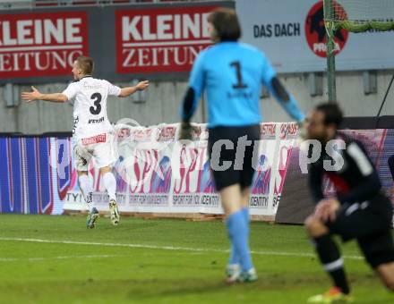 Fussball Bundesliga. RZ Pellets WAC gegen FC Wacker Innsbruck. Torjubel Manuel Kerhe (WAC). Klagenfurt, 8.2.2014.
Foto: Kuess

---
pressefotos, pressefotografie, kuess, qs, qspictures, sport, bild, bilder, bilddatenbank