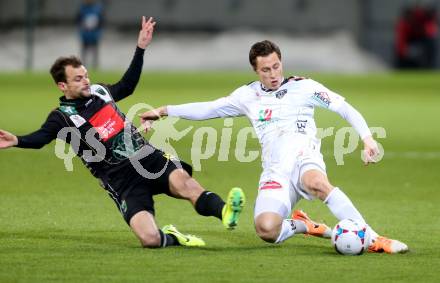 Fussball Bundesliga. RZ Pellets WAC gegen FC Wacker Innsbruck. Dario Baldauf, (WAC), Alexander Hauser (Innsbruck). Klagenfurt, 8.2.2014.
Foto: Kuess

---
pressefotos, pressefotografie, kuess, qs, qspictures, sport, bild, bilder, bilddatenbank