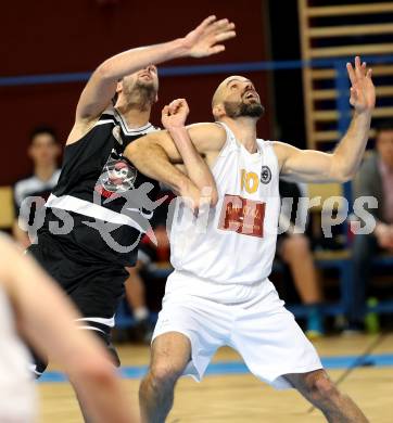 Basketball 2. Bundesliga. Woerthersee Piraten gegen Villach Raiders.  Joachim Buggelsheim, (Piraten), Matic Pticak  (Villach). Klagenfurt, am 15.2.2014.
Foto: Kuess
---
pressefotos, pressefotografie, kuess, qs, qspictures, sport, bild, bilder, bilddatenbank