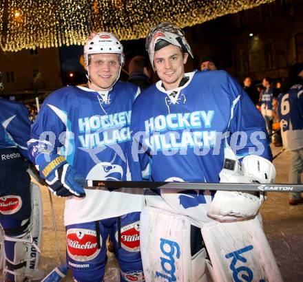 EBEL. Eishockey Bundesliga. Showtraining VSV am Rathausplatz in Villach.  Mario Lamoureux, Jean Philippe Lamoureux. Villach, am 21.2.2014.
Foto: Kuess 


---
pressefotos, pressefotografie, kuess, qs, qspictures, sport, bild, bilder, bilddatenbank