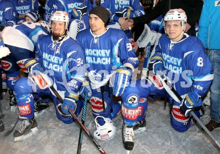 EBEL. Eishockey Bundesliga. Showtraining VSV am Rathausplatz in Villach.  Markus Peintner, Eric Hunter, Mario Lamoureux. Villach, am 21.2.2014.
Foto: Kuess 


---
pressefotos, pressefotografie, kuess, qs, qspictures, sport, bild, bilder, bilddatenbank