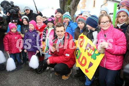 Schi Alpin. Empfang Abfahrtsolympiasieger Matthias Mayer.  Matthias Mayer.  Afritz, am 22.2.2014.
Foto: Kuess
---
pressefotos, pressefotografie, kuess, qs, qspictures, sport, bild, bilder, bilddatenbank