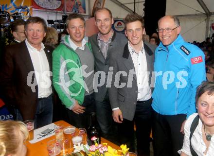 Schi Alpin. Empfang Abfahrtsolympiasieger Matthias Mayer.  Franz Klammer, Fritz Strobl, Matthias Mayer, Michael Walchhofer, Raimund Berger.  Afritz, am 22.2.2014.
Foto: Kuess
---
pressefotos, pressefotografie, kuess, qs, qspictures, sport, bild, bilder, bilddatenbank