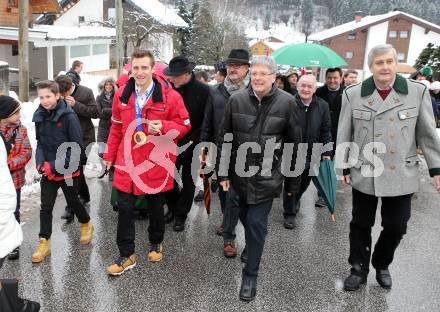 Schi Alpin. Empfang Abfahrtsolympiasieger Matthias Mayer.  Matthias Mayer, Landeshauptmann Peter Kaiser.  Afritz, am 22.2.2014.
Foto: Kuess
---
pressefotos, pressefotografie, kuess, qs, qspictures, sport, bild, bilder, bilddatenbank