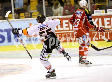 EBEL. Eishockey Bundesliga. KAC gegen Moser Medical Graz 99ers.  Torjubel Mario Lemieux (Graz). Klagenfurt, am 24.2.2014.
Foto: Kuess 

---
pressefotos, pressefotografie, kuess, qs, qspictures, sport, bild, bilder, bilddatenbank