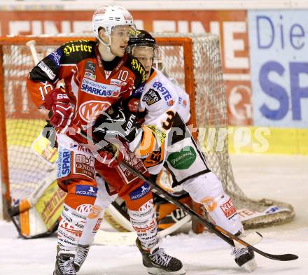 EBEL. Eishockey Bundesliga. KAC gegen Moser Medical Graz 99ers. Tyler Scofield,  (KAC), Andreas Wiedergut  (Graz). Klagenfurt, am 24.2.2014.
Foto: Kuess 

---
pressefotos, pressefotografie, kuess, qs, qspictures, sport, bild, bilder, bilddatenbank