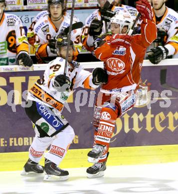 EBEL. Eishockey Bundesliga. KAC gegen Moser Medical Graz 99ers. Stephan Geier,  (KAC), Mario Scalzo (Graz). Klagenfurt, am 24.2.2014.
Foto: Kuess 

---
pressefotos, pressefotografie, kuess, qs, qspictures, sport, bild, bilder, bilddatenbank