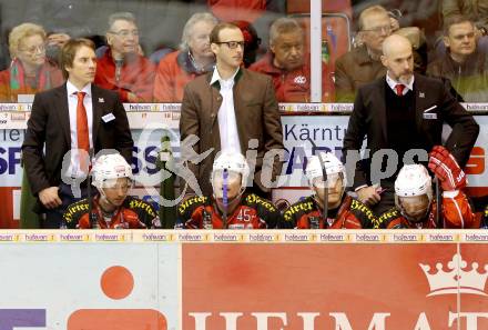 EBEL. Eishockey Bundesliga. KAC gegen Moser Medical Graz 99ers. Dieter Kalt, Johannes Kirisits, Christer Olsson (KAC). Klagenfurt, am 24.2.2014.
Foto: Kuess 

---
pressefotos, pressefotografie, kuess, qs, qspictures, sport, bild, bilder, bilddatenbank