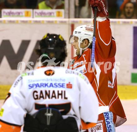 EBEL. Eishockey Bundesliga. KAC gegen Moser Medical Graz 99ers.  Torjubel Thomas Koch (KAC). Klagenfurt, am 24.2.2014.
Foto: Kuess 

---
pressefotos, pressefotografie, kuess, qs, qspictures, sport, bild, bilder, bilddatenbank