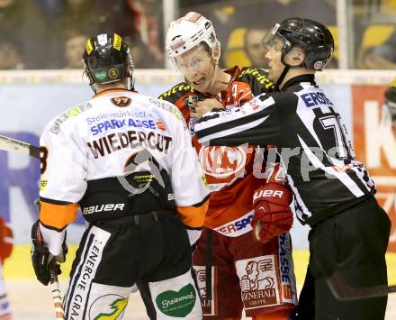 EBEL. Eishockey Bundesliga. KAC gegen Moser Medical Graz 99ers. Jamie Lundmark, (KAC), Andreas Wiedergut,Schiedsrichter  (Graz). Klagenfurt, am 24.2.2014.
Foto: Kuess 

---
pressefotos, pressefotografie, kuess, qs, qspictures, sport, bild, bilder, bilddatenbank