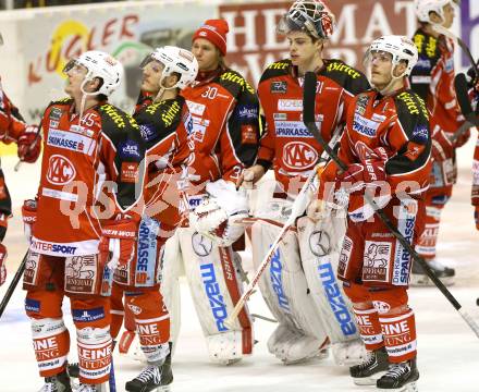 EBEL. Eishockey Bundesliga. KAC gegen Moser Medical Graz 99ers. enttaeuschte KAC Spieler. Klagenfurt, am 24.2.2014.
Foto: Kuess 

---
pressefotos, pressefotografie, kuess, qs, qspictures, sport, bild, bilder, bilddatenbank