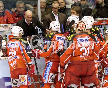 EBEL. Eishockey Bundesliga. KAC gegen Moser Medical Graz 99ers.  Trainer Chrhister Olsson, Johannes Kirisits (KAC). Klagenfurt, am 24.2.2014.
Foto: Kuess 

---
pressefotos, pressefotografie, kuess, qs, qspictures, sport, bild, bilder, bilddatenbank