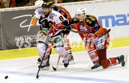 EBEL. Eishockey Bundesliga. KAC gegen Moser Medical Graz 99ers. Stephan Geier,  (KAC), Roland Kaspitz (Graz). Klagenfurt, am 24.2.2014.
Foto: Kuess 

---
pressefotos, pressefotografie, kuess, qs, qspictures, sport, bild, bilder, bilddatenbank