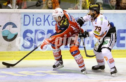 EBEL. Eishockey Bundesliga. KAC gegen Moser Medical Graz 99ers. David Schuller,  (KAC), Mario Scalzo (Graz). Klagenfurt, am 24.2.2014.
Foto: Kuess 

---
pressefotos, pressefotografie, kuess, qs, qspictures, sport, bild, bilder, bilddatenbank