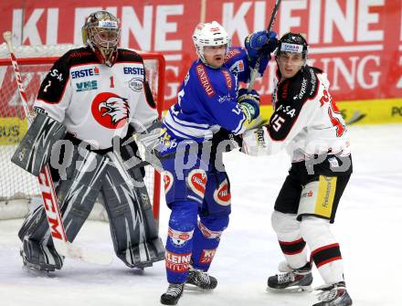 EBEL. Eishockey Bundesliga. EC VSV gegen HC Orli Znojmo. Curtis Fraser,  (VSV), Antonin Boruta, Sasu Hovi (Znaim). Villach, am 26.2.2014.
Foto: Kuess 


---
pressefotos, pressefotografie, kuess, qs, qspictures, sport, bild, bilder, bilddatenbank